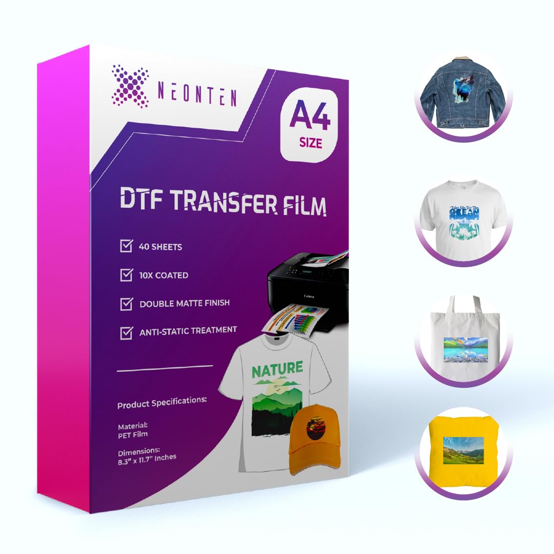 NeonTen A4 DTF Transfer Film 40 Sheets 8.3 x 11.7 Inches Direct