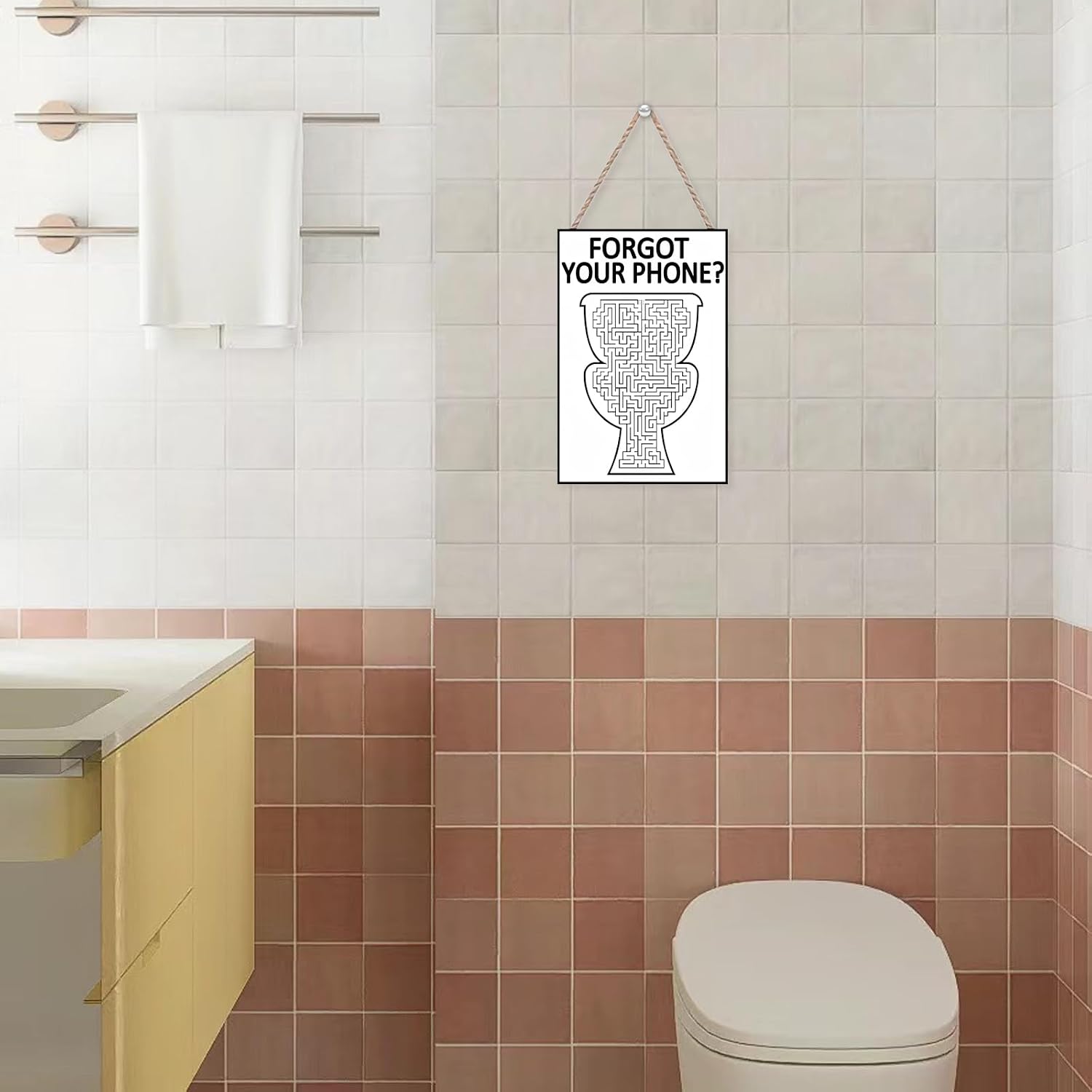 Funny Bathroom Wall Art Wooden prints Waterproof Humor Signs for Bathroom,Home,Restroom Decor, Modern Quotes Designs Black and White Wall Decor Modern Minimalistic Forgot Your Phone 12x8 Inches image 4