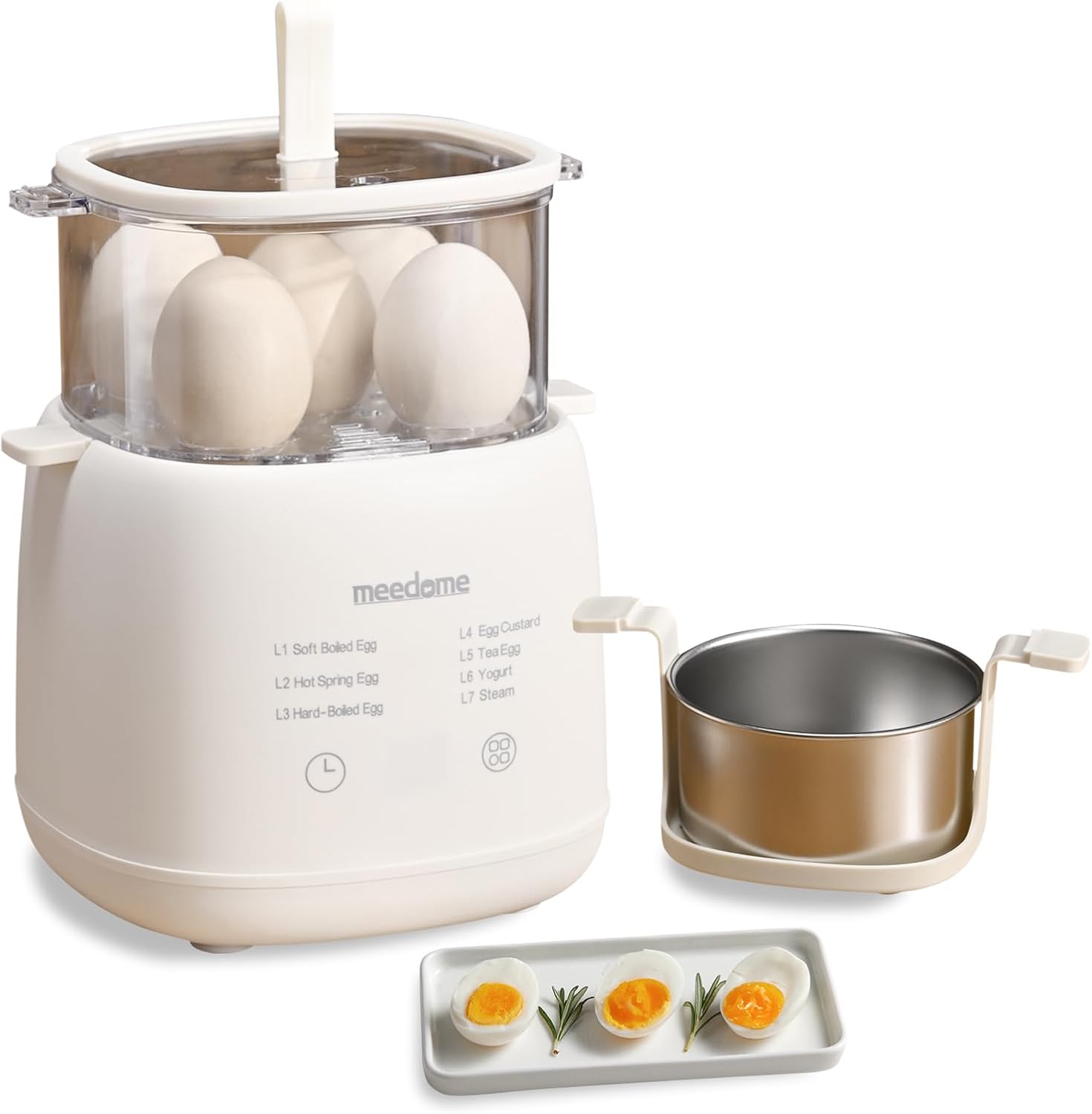 Electric Egg Cooker 7-in-1 with Steam Basket & Auto Shut Off, 9-Egg Capacity Steamer for Soft/Hard Boiled, Poached Eggs, BPA-Free Stainless Steel Bowl, Compact for Dorm/Keto Kitchen(2-Tier)