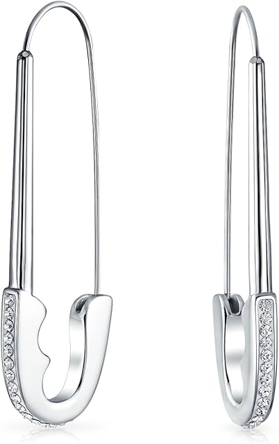 Large Crystal Symbol Support displaced people Threader Safety Pin Earrings For Women Black Plated Stainless Steel