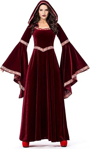 Miniatura 4 de BFAFEN Vestido medieval renacentista para mujer, vestido victoriano, manga acampanada, disfraz de vampiro, cosplay, capa vintage con capucha