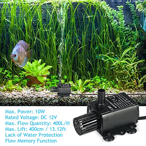 Bomba de água submersível Decdeal DC 12V 5W Bomba ultra silenciosa para lagoa, aquário, 280L/H Lift