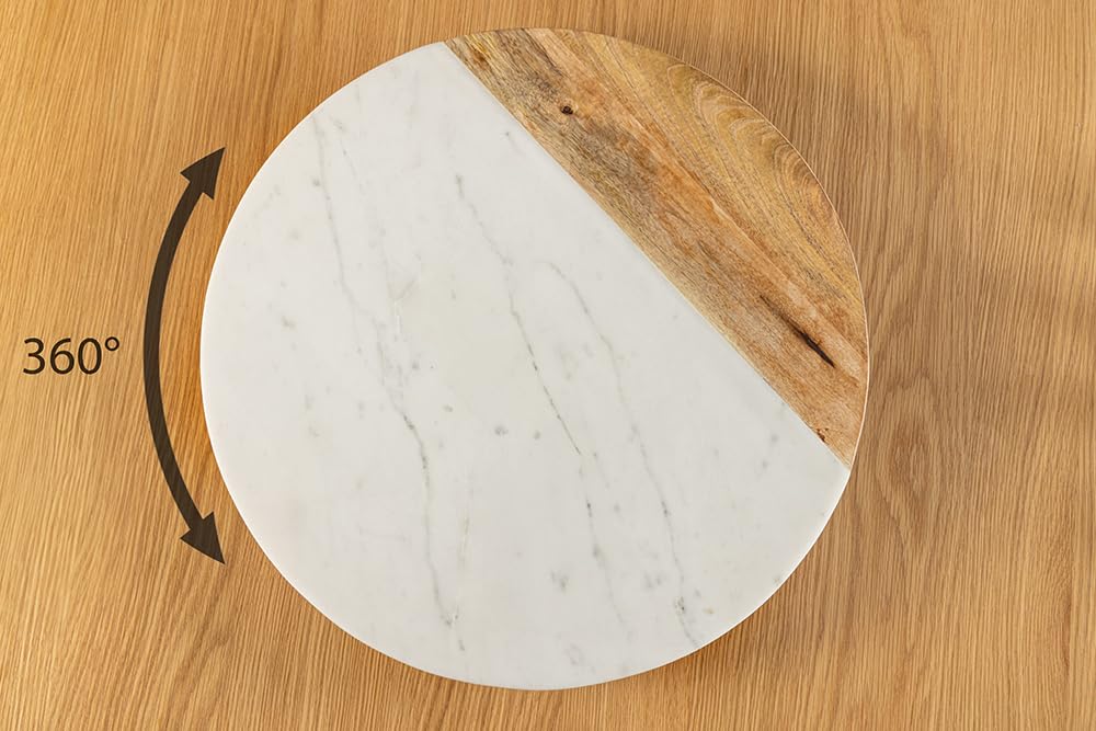 Drehteller Servant 50cm - weiß Natur - Mangoholz Marmor handgefertigt | Massiv, Unikat, montiert geliefert, pflegeleichte Oberfläche, Maserung, Holzmerkmale, Servierteller, Platte