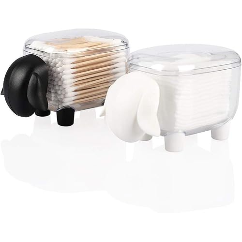 Cotton Ball Holder Dispenser 2-Pack,Acrylic Qtip Containers with Lid, Cute Sheep Vanity Organizer Canister for Bathroom Countertops,Birthday Gift for Women Girl(Black/White)