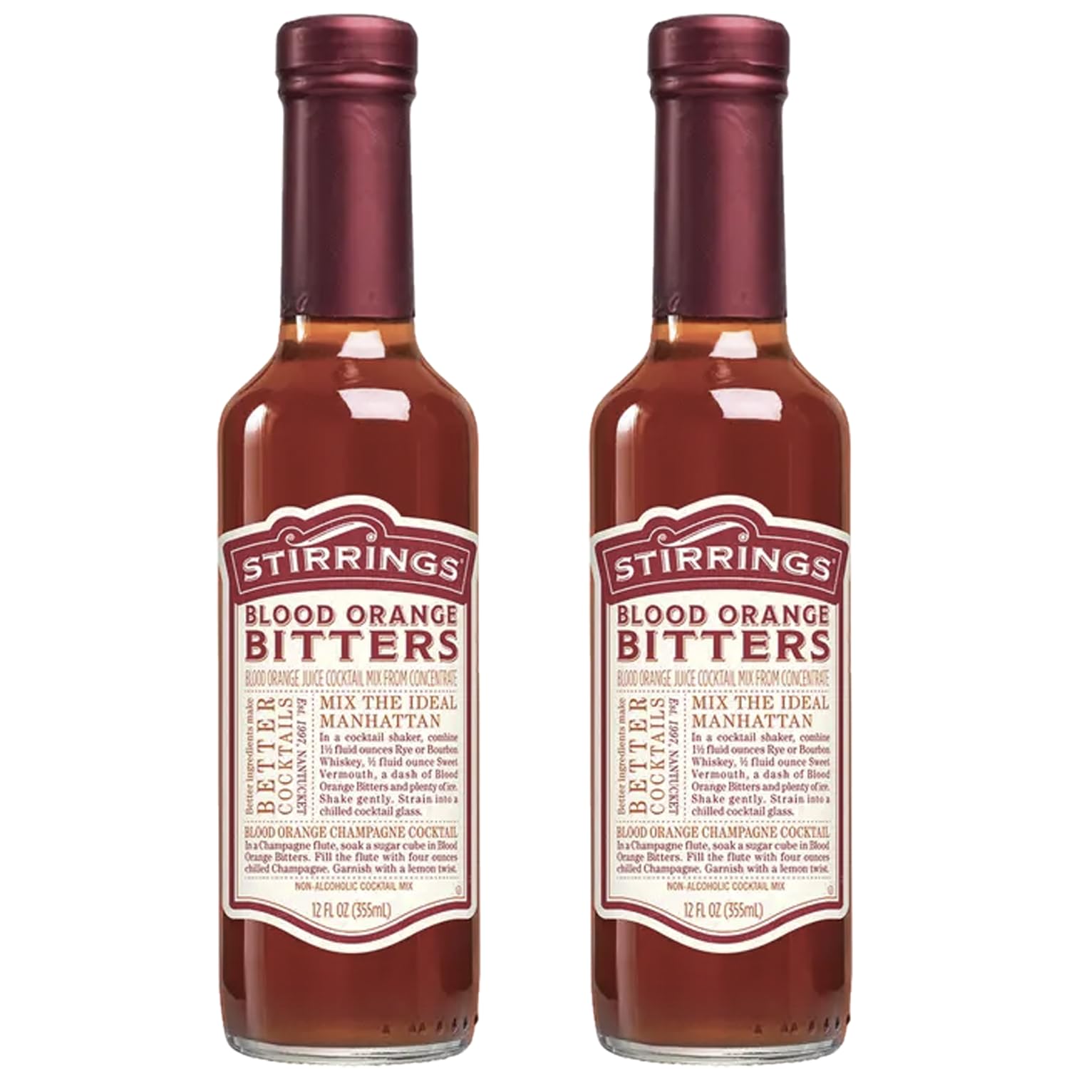 Stirrings 2 Pack Blood Orange Bitters 355ml Bottles - Real Ingredients No Preservatives Low Calories - Drink Mixer