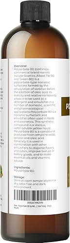 Vista 3 de Polysorbate 80 de velona - 8 onzas líquidas Solubilizante, grado alimenticio y cosmético Todo natural para cocinar, cuidado de la piel y bombas