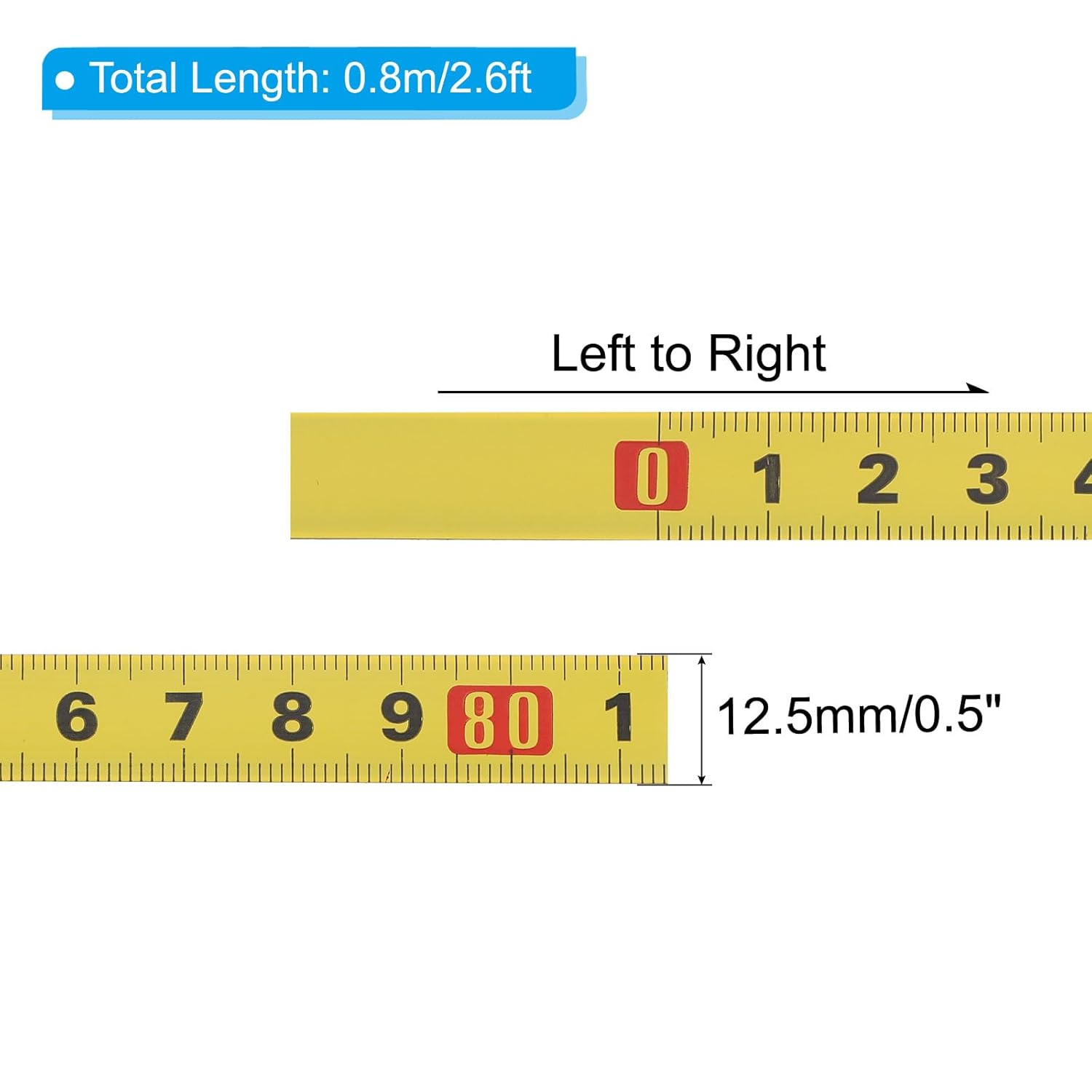 Adhesive Ruler 2.6ft, Steel Self-Adhesive Measuring Tape Left to Right, Workbench Ruler Adhesive Backing for Woodworking Sewing Saw Drafting Table, Yellow