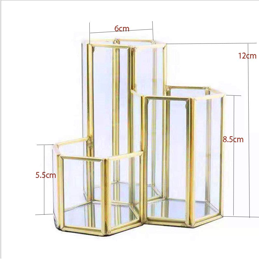 Tripla portapenne, oro esagonale Desk Tidy, metallo portapenne, portapenne, portapenne e pennelli da trucco per riporre in ordine