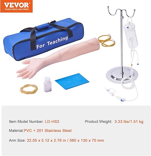 Miniatura 7 de Kit de brazo de práctica intravenosa VEVOR hecho de material de PVC y látex, brazo de flebotomía con soporte de infusión, brazo de práctica