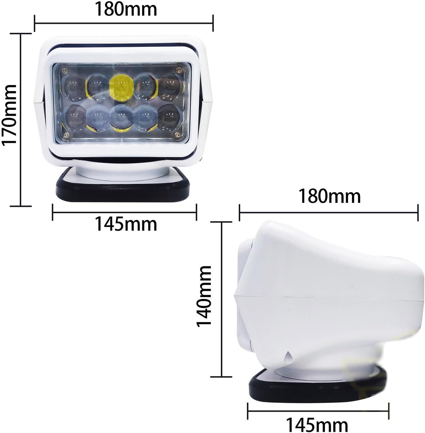 Boat Spotlight, 12V LED Search Light Spot Lights, 50W 360 Deg Rotating Remote Control Work Light for SUV Marine Boat Truck Car,Black