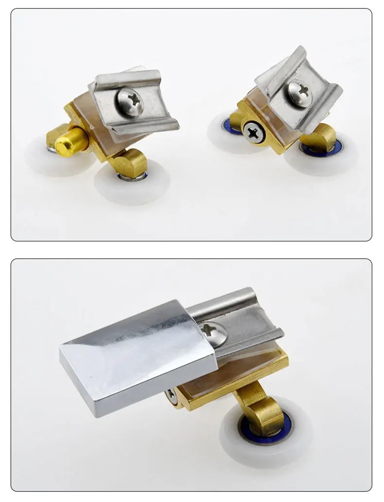 2 Stück/2 Sets Duschtürrollen Kupfer Doppelrad Schiebetür Rollenlager Radläufer Ersatz Für Badezimmertüren，Glastür(Gold Set)