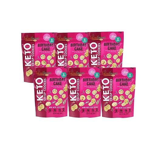 Too Good Gourmet Paquete de 6 galletas crujientes de pastel de cumpleaños tamaño bocado keto Mini aperitivos de postre Horneado a la perfección
