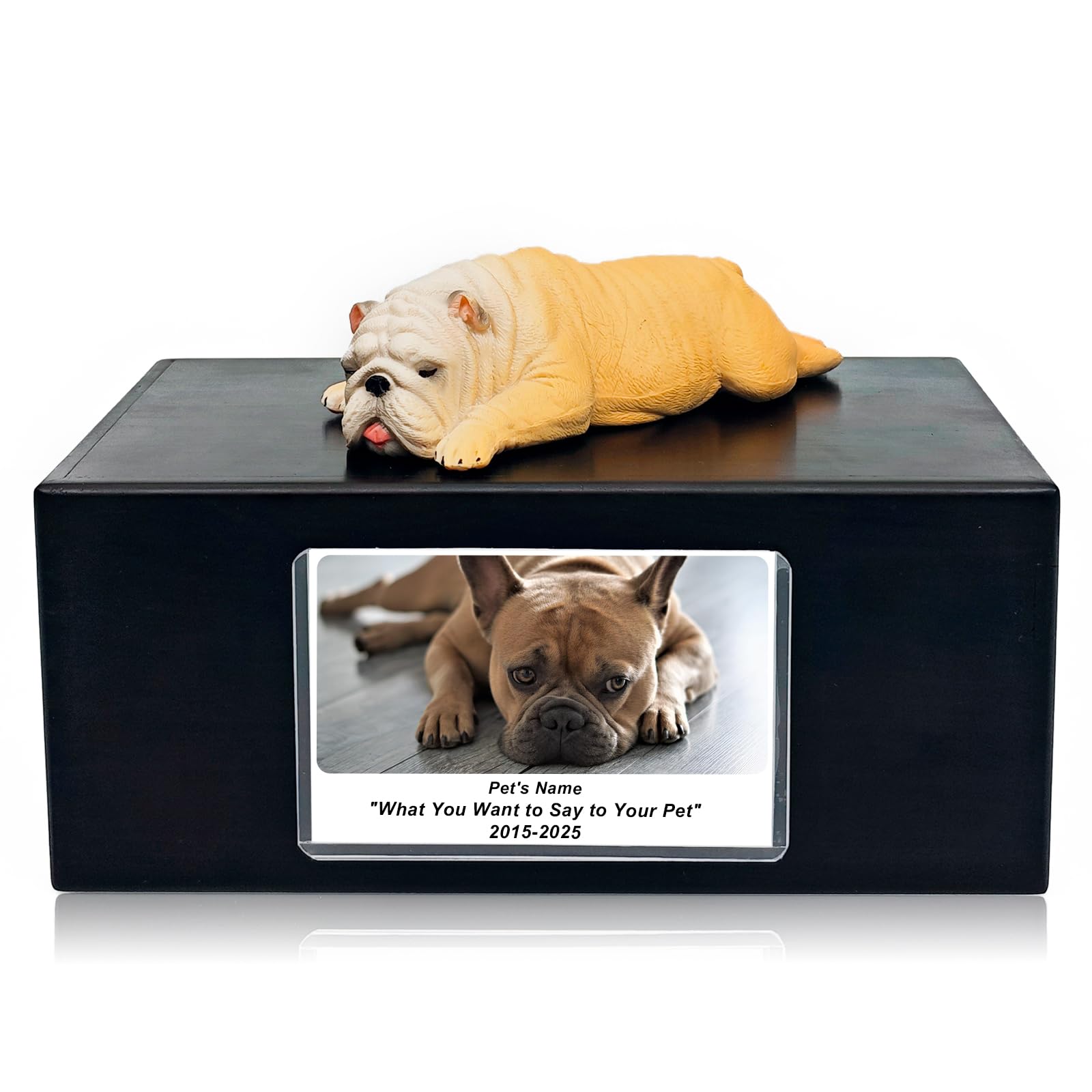 MEM PLANETE Pet Dog Urns for Ashes Memorial Gifts for Loss Lovers Shadow Box Sympathy Keepsake Small Big Cremation Casket Funerary Frame Pictures Solid Rosewood Material Bulldogs Figurine Urn