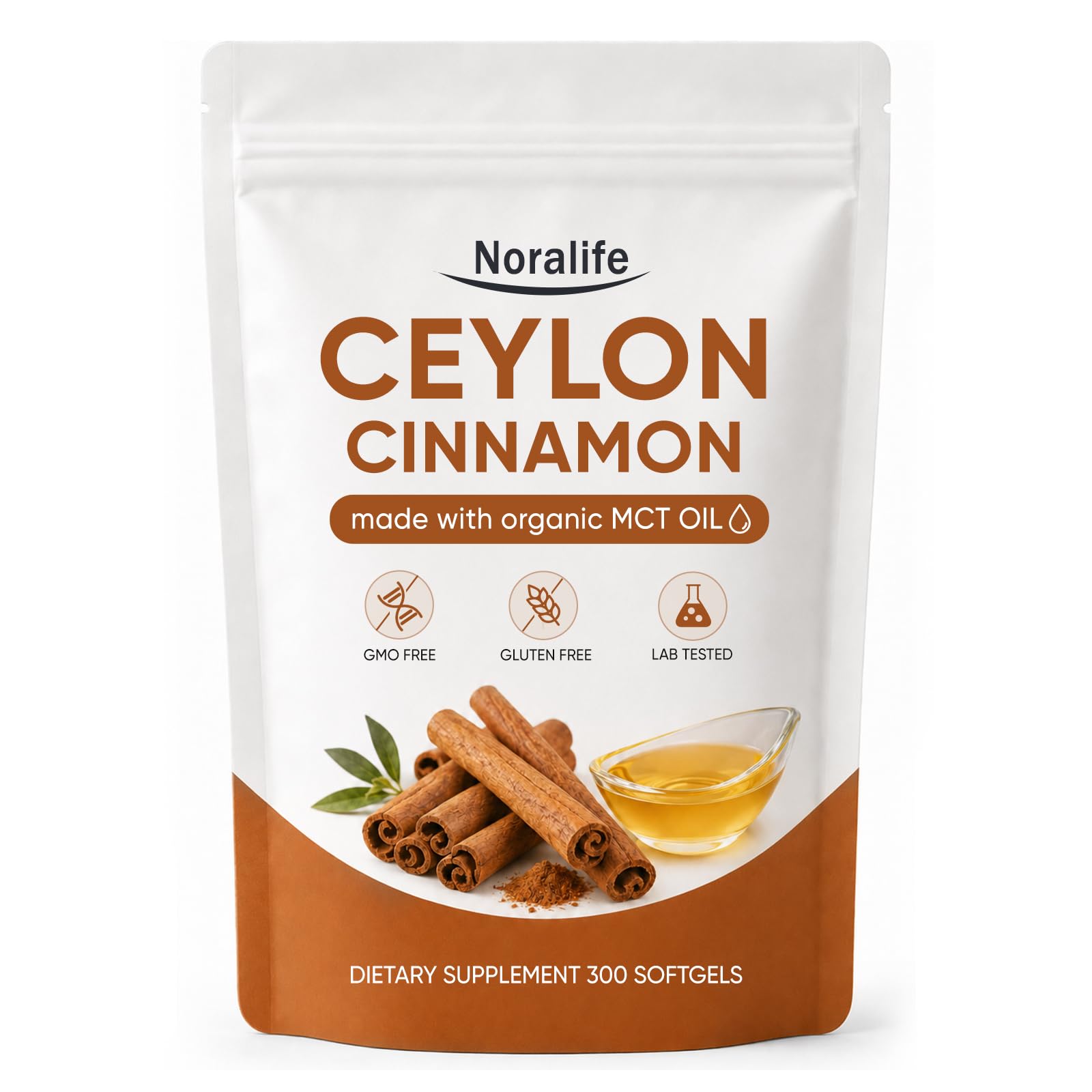 Noralife Ceylon Cinnamon SoftGels with MCT Oil, Highly Bioavailable Herbal Extract, Non-GMO, Gluten Free - 300 Softgels (1pcs) 300 Count (Pack of 1)