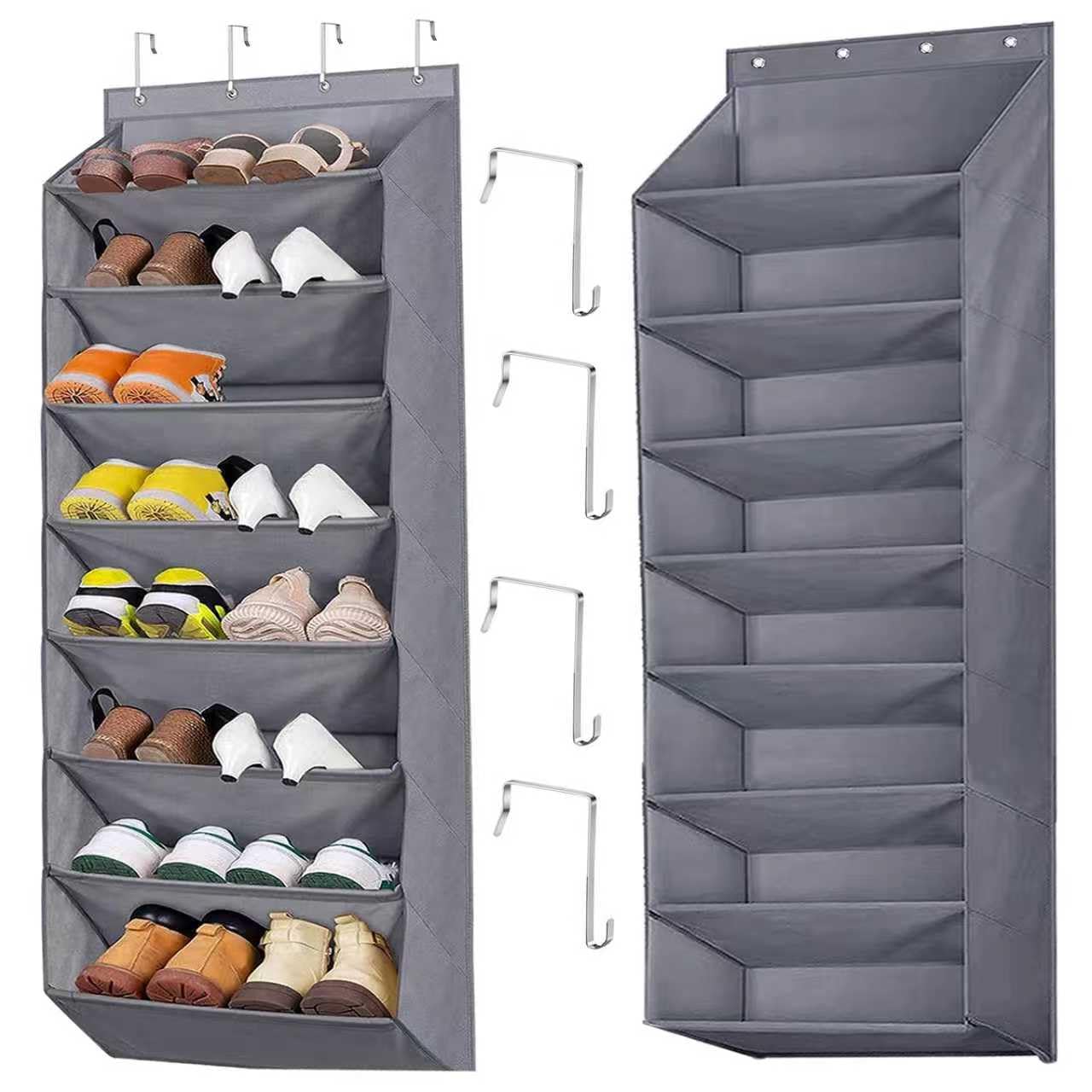 8 Couche Rangement Chaussures Suspendu Range Chaussures à Suspendre sur La Porte, avec 4 Crochets MéTalliques Uble Chaussure Mural pour Suspendre Une Porte（Gris）
