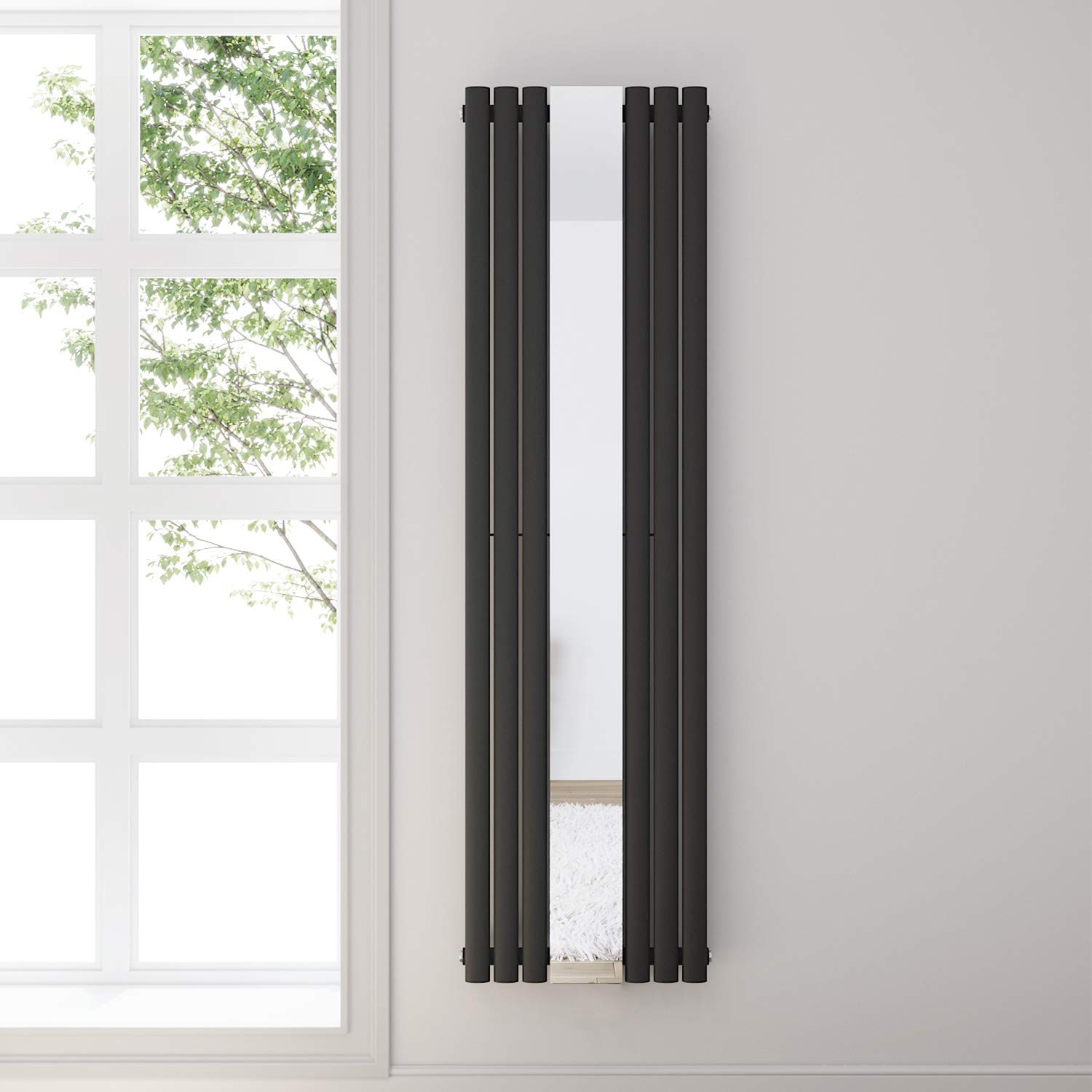 ELEGANT Nowoczesny grzejnik 1800 x 500 mm antracyt owalny grzejnik panelowy pionowy przyłącze środkowe jednowarstwowy