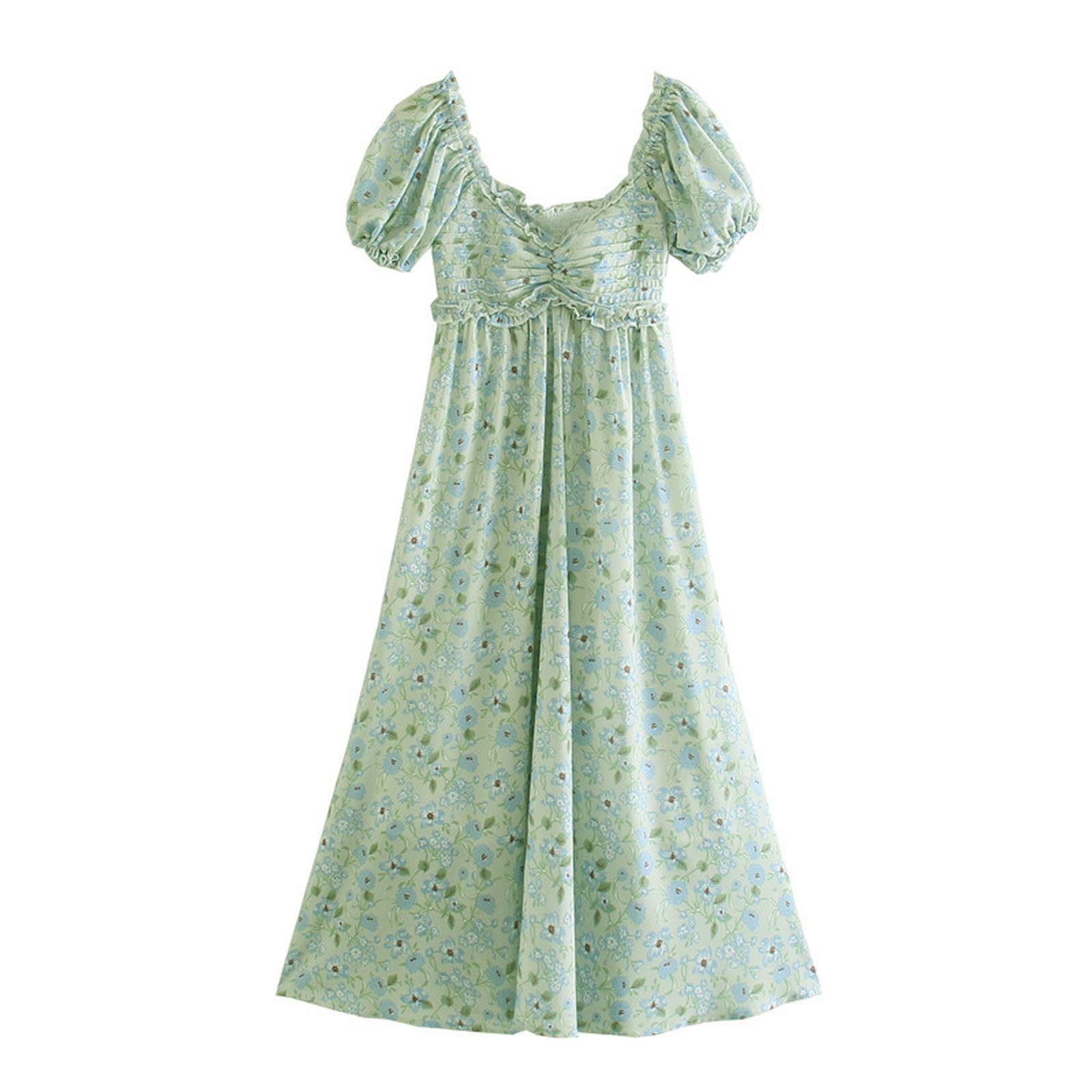 Robe plissée confortable camouflant les rondeurs couleur vert