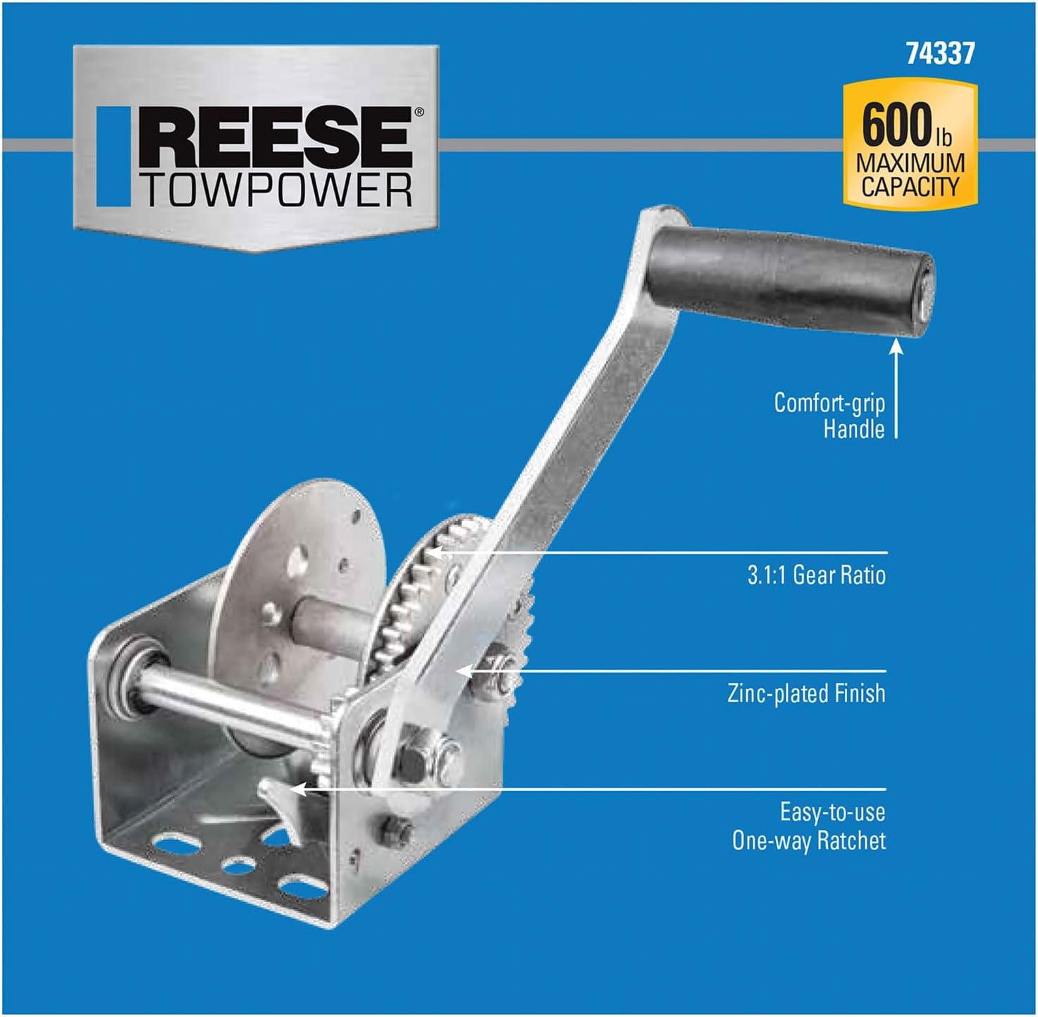 Reese Towpower 74337 600 Pound Capacity Winch , Black