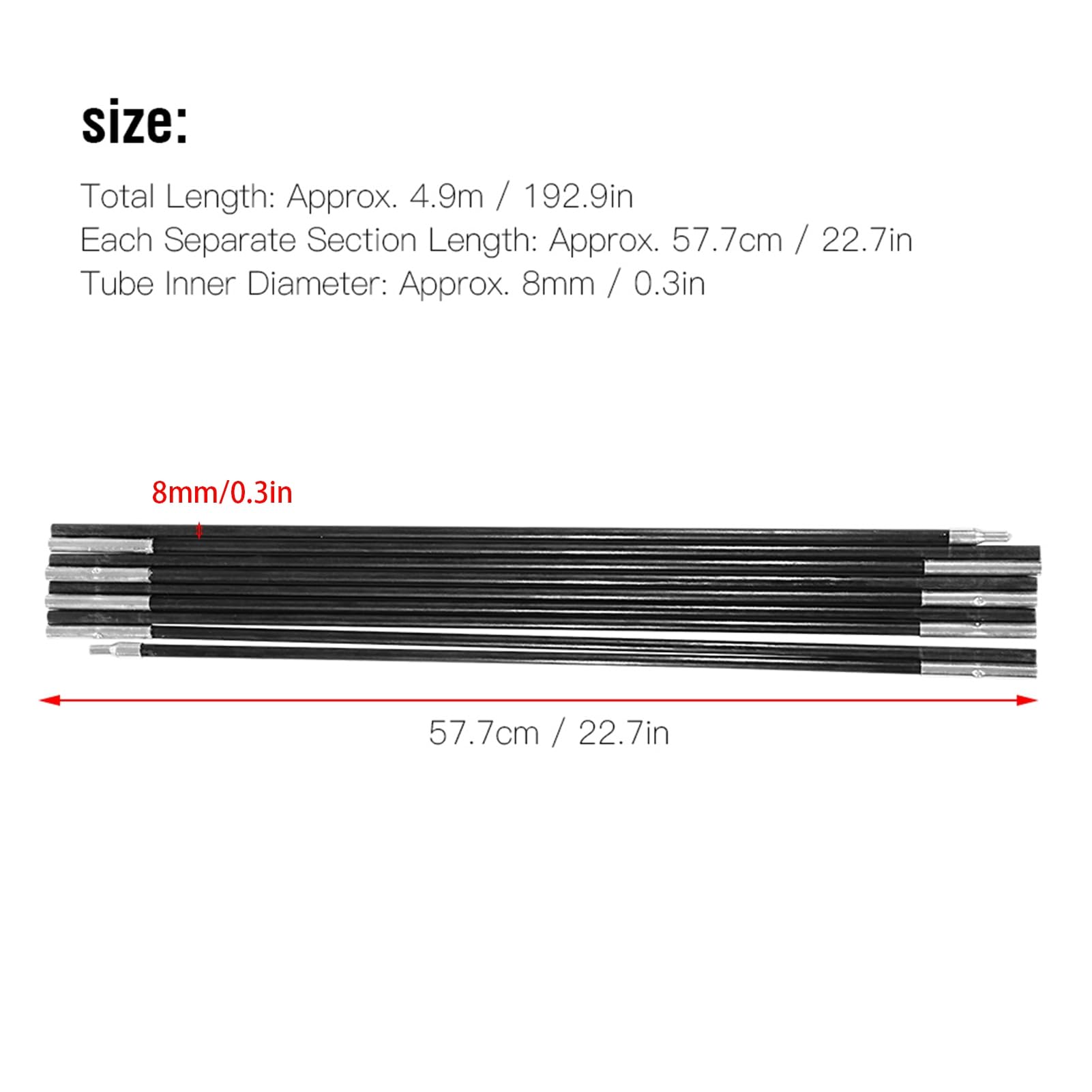 4.9M Tente Polonais Anti-Rouille Portable Pliable en Fiber De Verre Camping Tiges De Tente Remplacement pour 7-8 Personne Tente