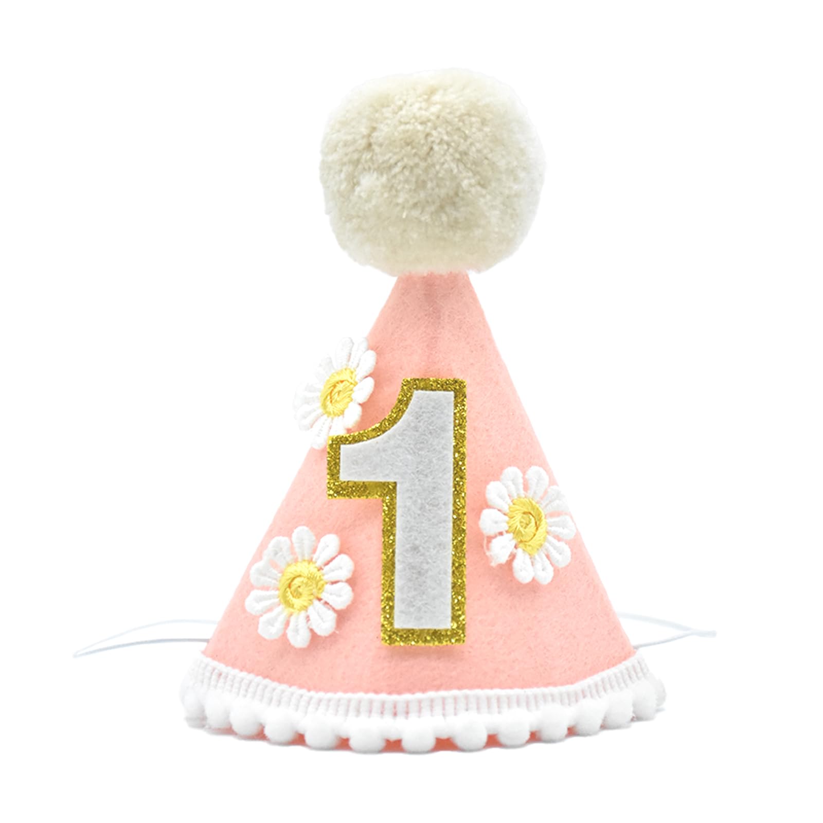 WORKKEEP Daisy Boho 1st Birthday Crown for Baby Kids,Daisy Themed First Birthday Decorations Hat - Groovy Decor for Photo Booth Props, Birthday Crown Cap Party Celebrate for Baby Gril (Pink)