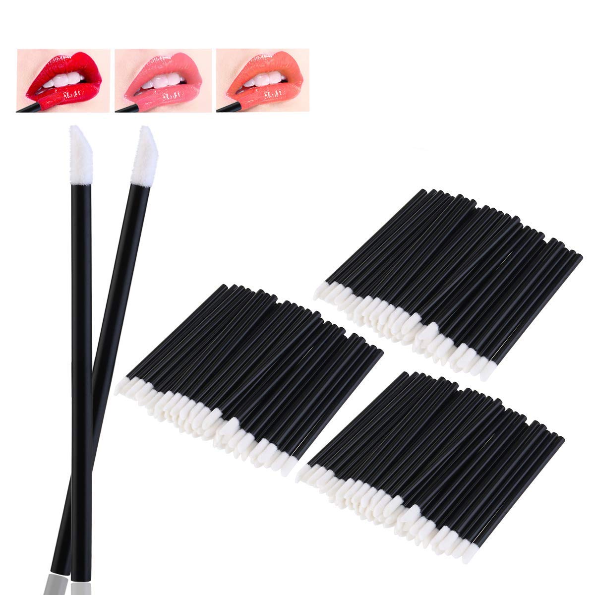 NUOLUX 150pcs Makeup Lip Brush Lipstick Glossy Wands Applicator Tool Disposable(Black)