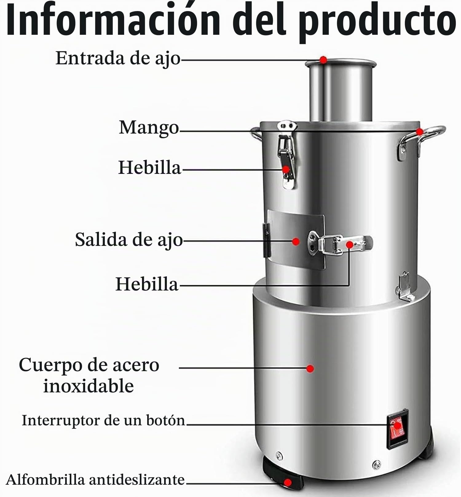 Peladora de ajos Secos, automática de Acero Inoxidable, eléctrica para cantinas y restaurantes.