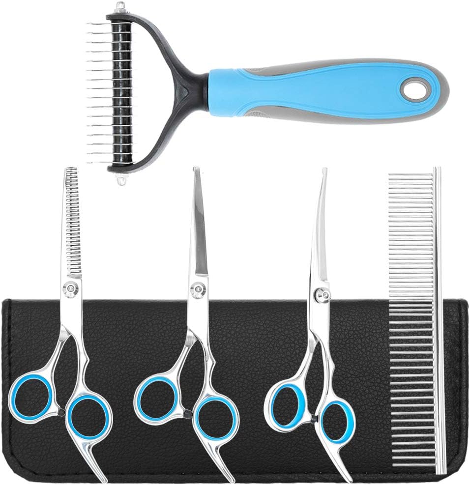 Buy Pawchie Dog Grooming Scissors With Safety Blunt Tip Rake Dematting Tool For Dogs Stainless Steel Grooming Dog Comb 5 In1 Pet Grooming Kit Thinning Straight Curved Shears For