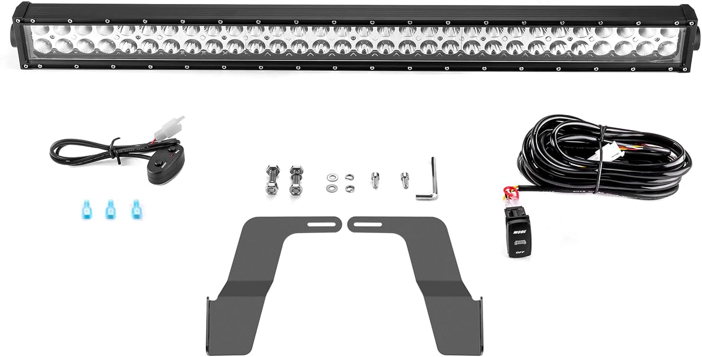 WeiSen 32" 180W Dual Rows Straight Light Bar with Bumper Mounting Bracket, Amber & White Combo LED Strobe Light Bar Wiring Harness Rocker Switch Compatible with Toyota Tacoma 2016-2023