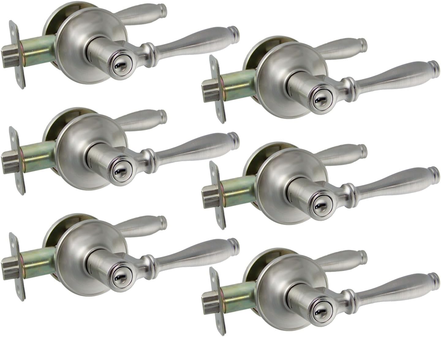 Designers Impressions Villa Design Satin Nickel Entry Door Lever (Front & Back Doors), 6 Packs - Keyed Alike