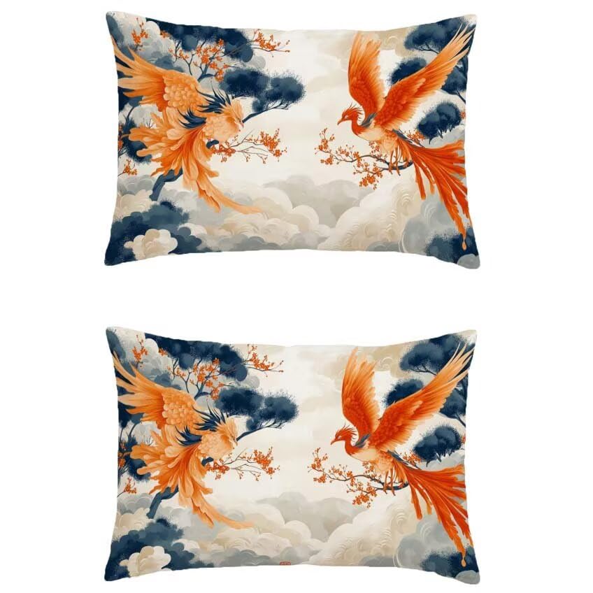 Housse coussin exterieur orange brûlée 70x90cm lin impermeable taie oreiller bleu marine