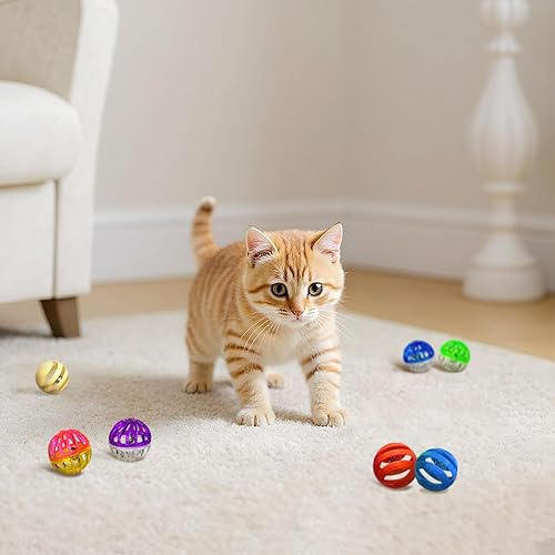 Miniatura 5 de Juguetes para gatos de interior, bolas de juguetes para gatos, paquete de 20 juguetes interactivos para gatos con cascabel colorido, cascabel, arco