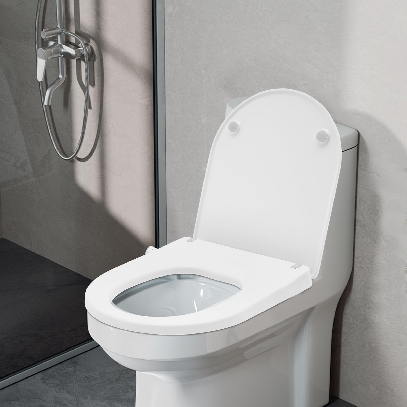 Coperchio WC con doppio ugello per bidet, sedile WC a forma di O, con spray ad acqua, design a bottoni, modalità risciacquo e preriscaldamento, bianco