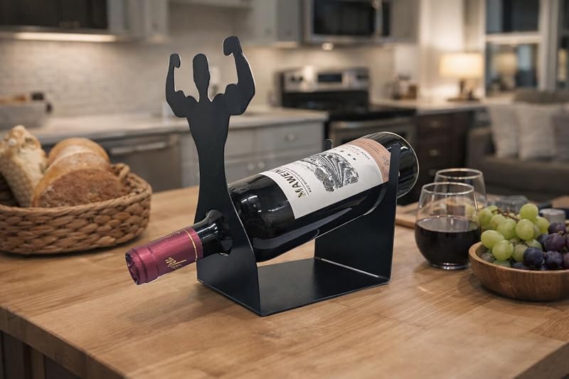 Handsome Men's Wine Bottle Holder, Single Bottle Tabletop Display Rack, Stylish Black Metal Wine Bottle Storage Rack, Suitable for Home Bars and Kitchens, and Also Makes a Great Gift.