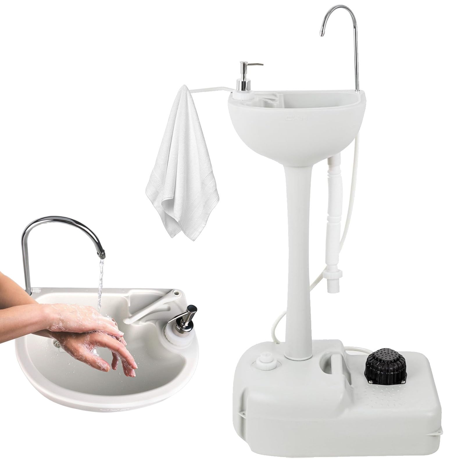 Lavandino Portatile da Campeggio con portasciugamani e Dispenser di Sapone, Attrezzatura di drenaggio per Esterni per Eventi all'aperto, luoghi di Lavoro e riunioni,Washbasinonly