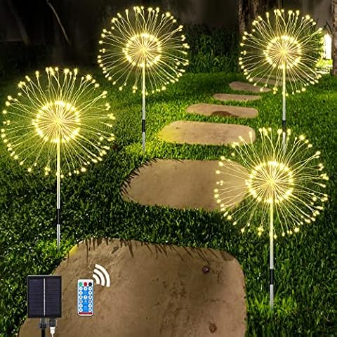 Annefly Solar Lights Outdoor Garden, 4 Pack 120LEDs Solar Firework Lights Outdoor Waterproof Starburst Lights 8 Lighting Modes for Garden Lawn Yard Decoration Cover