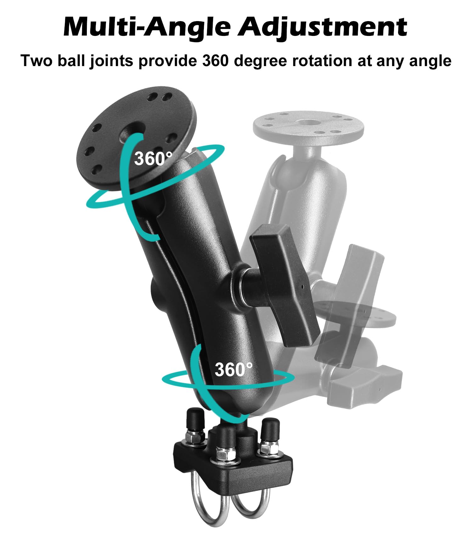 1,5 Zoll AMPS Halterung mit Doppel-U-Bolzen-Basis für 19-31mm Rohre/Reling, C-Größe Halter aus Marine-Aluminium für Gabelstapler, LKW, Boot & Traktor, kompatibel mit RAM Mounts