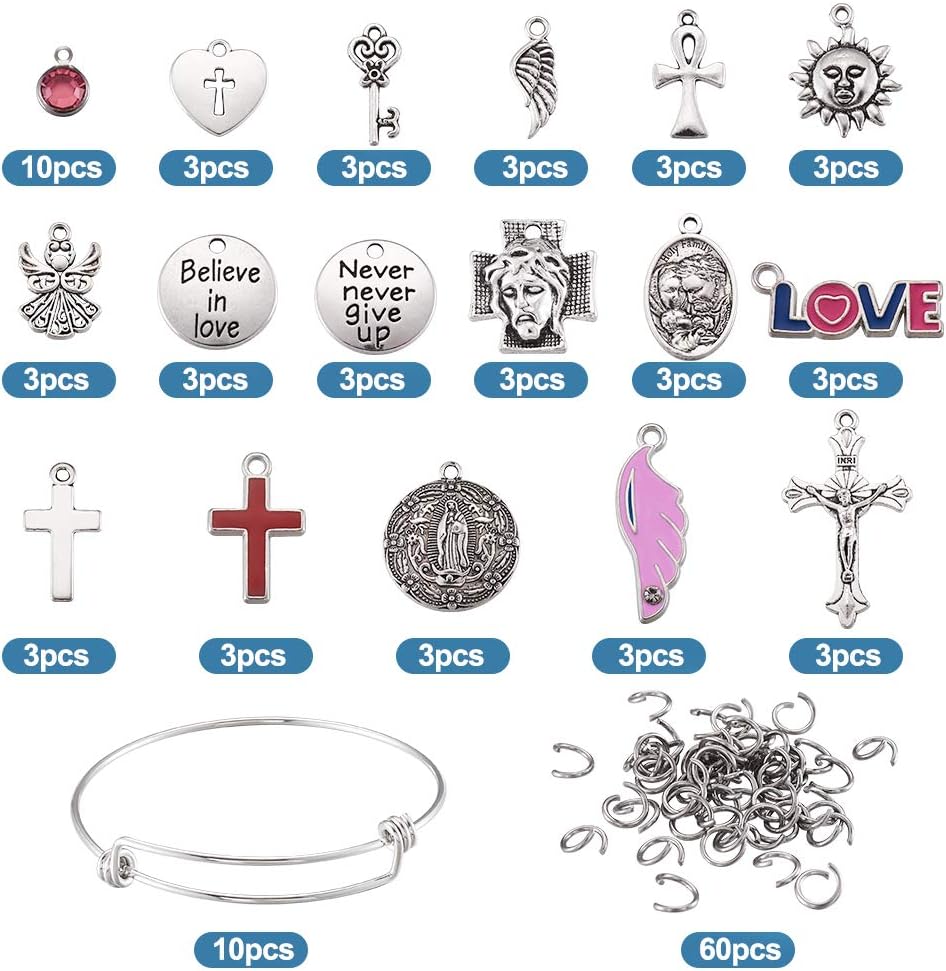 Mega Pet Bracelet Making Kits Sets Adujstable Blank Bangles Metal Cross Wing Charms Jump Rings for Jewelry Craft Making image 3