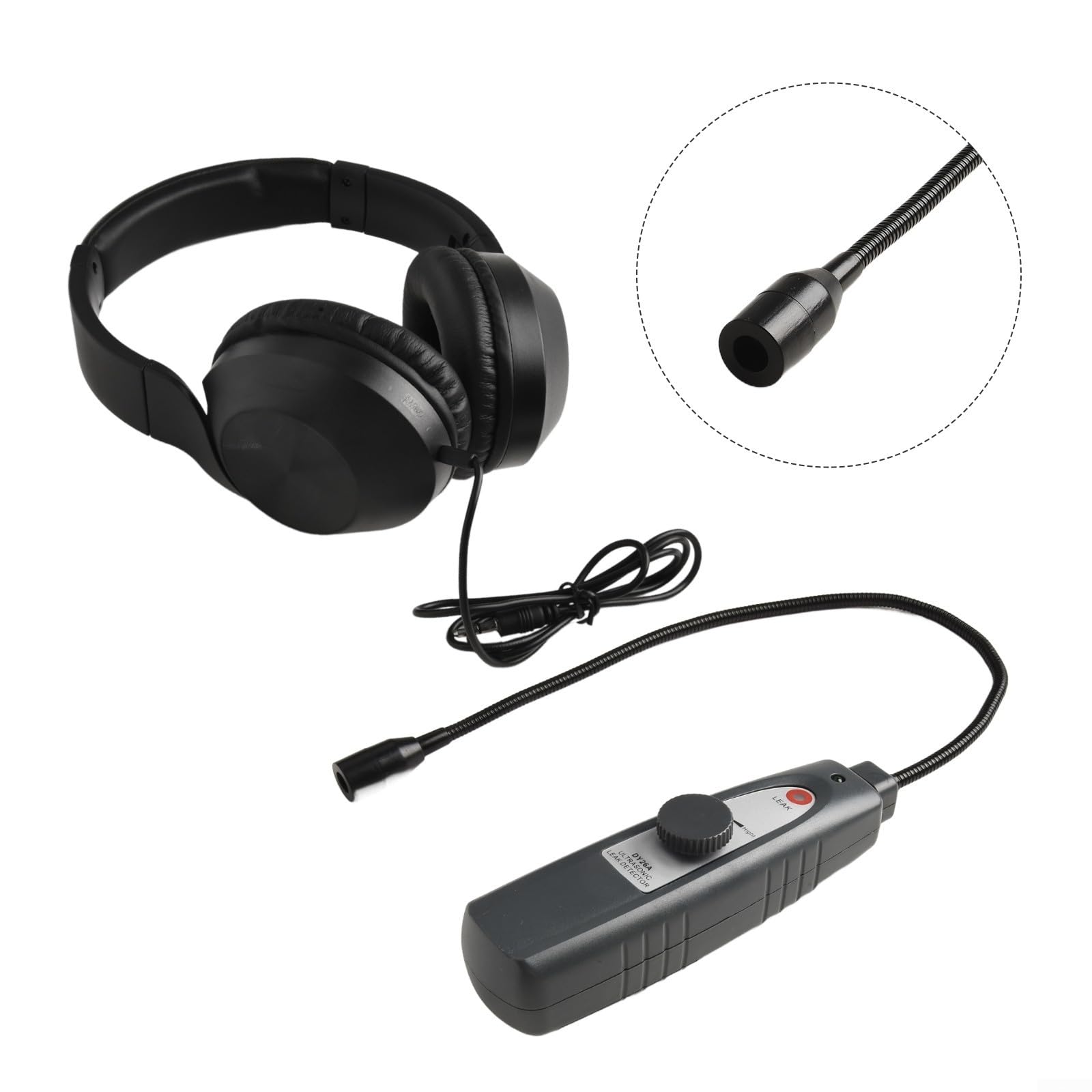 Detector de fugas para prueba de vacío de presión de gas de aire, agua, con alarma de luz de sonido y conector de auriculares, herramienta de diagnóstico portátil para freno de CA