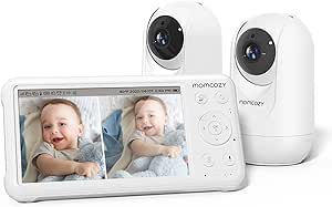 Momcozy Baby Monitor with 2 Cameras 5’’ 1080P Split Screen Video Baby Monitor with Camera and Audio no WiFi for Baby Safety 5000mAh Battery Infrared Night Vision 2-Way Audio 960ft Range Ideal Gift asin的图片