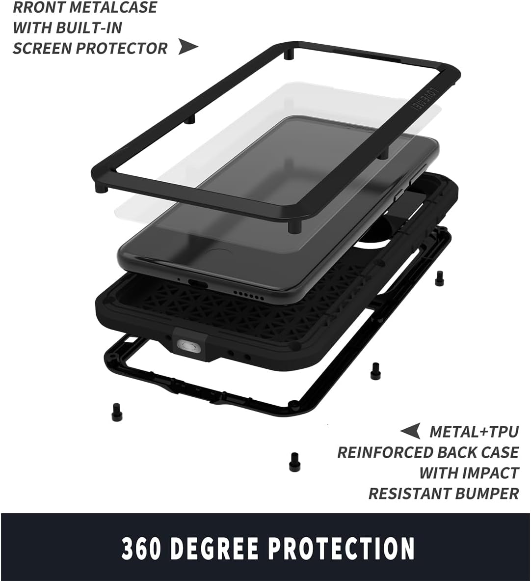 LOVE MEI for iPhone 15 Pro Max (6.7) Metal Case, Heavy Duty Metal Military Grade Shockproof Dustproof Full Body Case with Built in Tempered Glass Screen Protector for iPhone 15 Pro Max (Black)