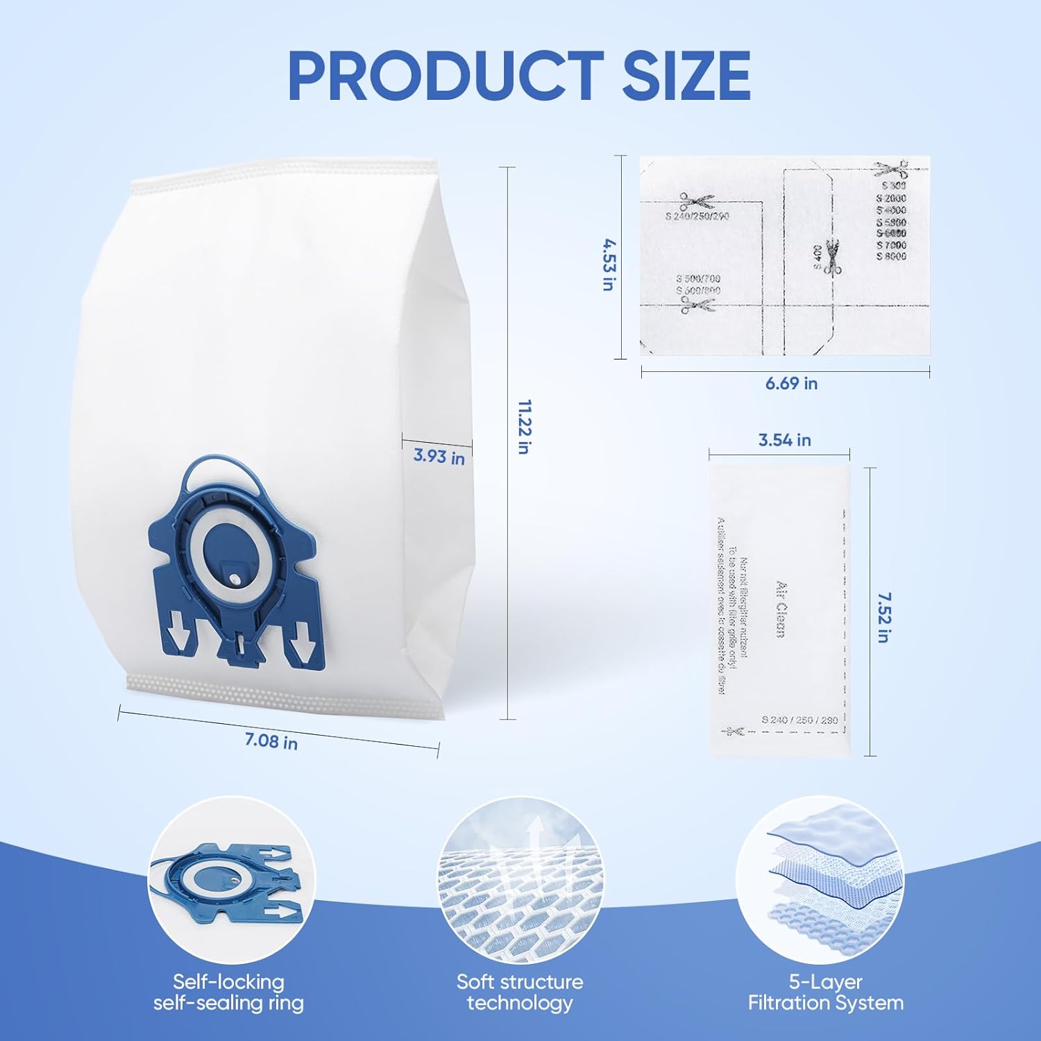 Replacement GN Vacuum Cleaner Bags Compatible with Miele S2, S5, S8, Classic C1, Complete C2 and Complete C3 Series Canister Vacuum Cleaner (20 Pack Dust Bags + 5 Set Filters)