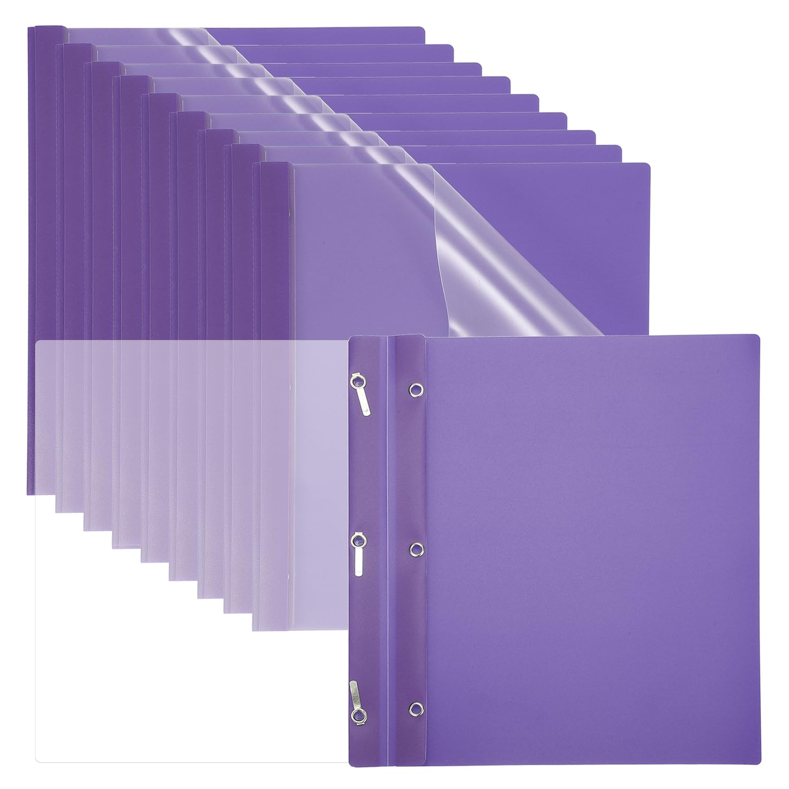 PATIKIL Plastic Report Covers with Prong, 10 Pcs 80 Sheet Clear Front Presentation Binders with 3 Metal Prong Fasteners Report Folder for Resume Documents Files Letter, Purple