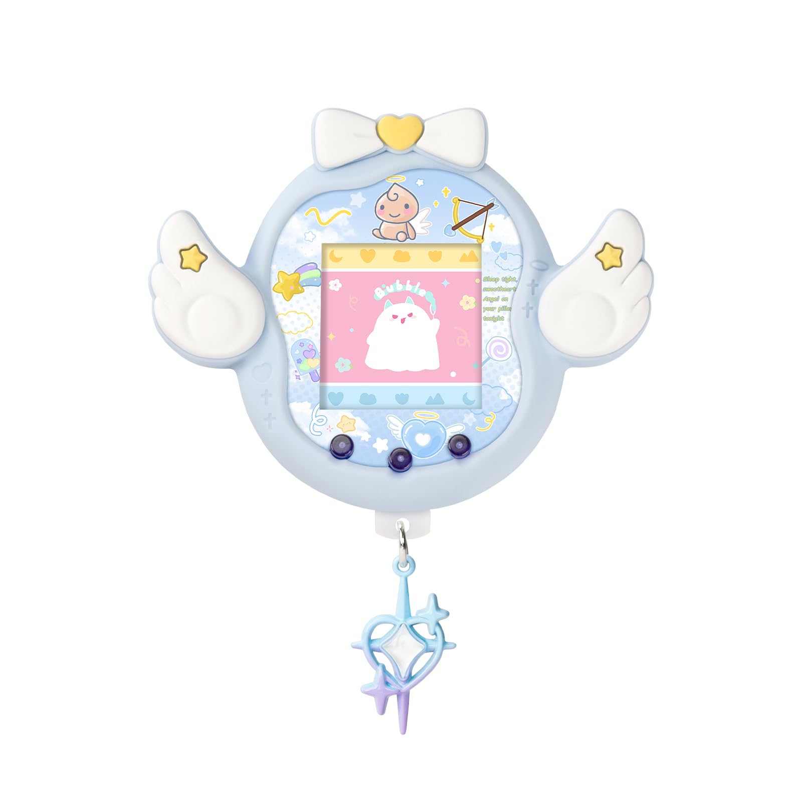 Angel Wing Protective Case for Tamagotchi Uni, Soft TPU Silicone Cover with Faceplate & Star Dust Plug, Anti-Scratch & Waterproof (Blue)-image-5