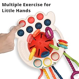 Tiyol Montessori Toys, Silicone Pull String Activitys, Developmental Pulling Baby Sensory Toy, Car Seat Airplane Travel Toddler Boy &Girl Infant Birthday Gifts 18 Months+