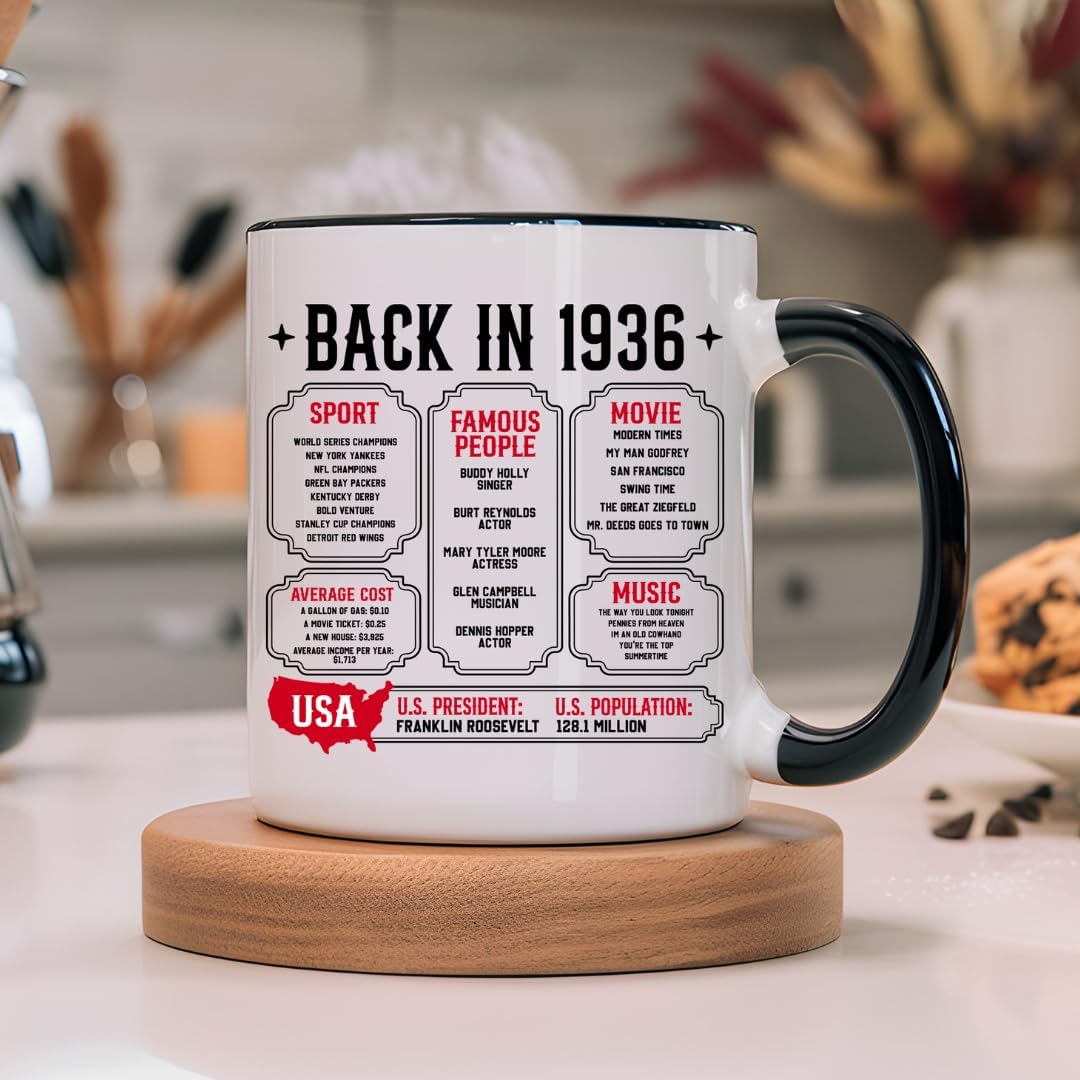 Vintage 1936 Coffee Mug 11Oz - Ideas for 90th Birthday Gifts for Men Women, 90 Year Old Gifts For Men Women, 1936 Birthday, Turning 90 Gift For Man, Dad, Grandpa, 90th Birthday Cups - Image 4