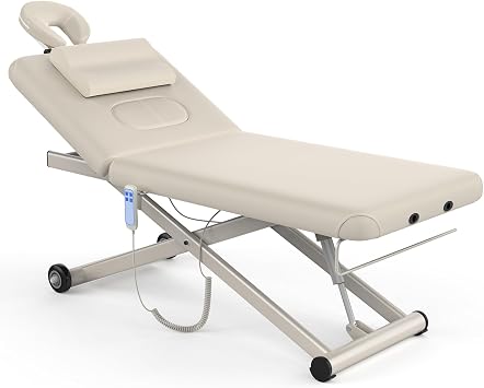 Olela 2 Motor Electric Stationary Massage Table, Heavy Duty Massage Table, 31.2" Wide Professional Massage Bed with Electric Backrest & Electric Lift, Metal X-Frame, PU Leather