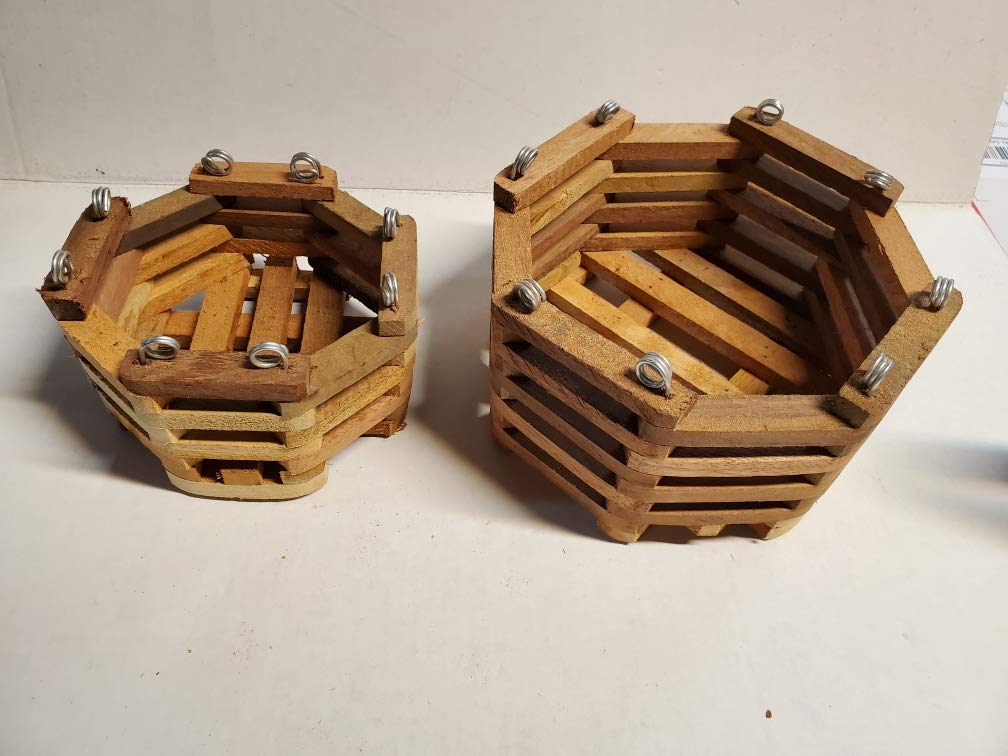 Wood Slat Vanda Orchid Baskets. Octagonal. Cedar. Set of 2. (1 Each 6 - 8 Inch) with 2 - 20 inch 4 Way Hangers.