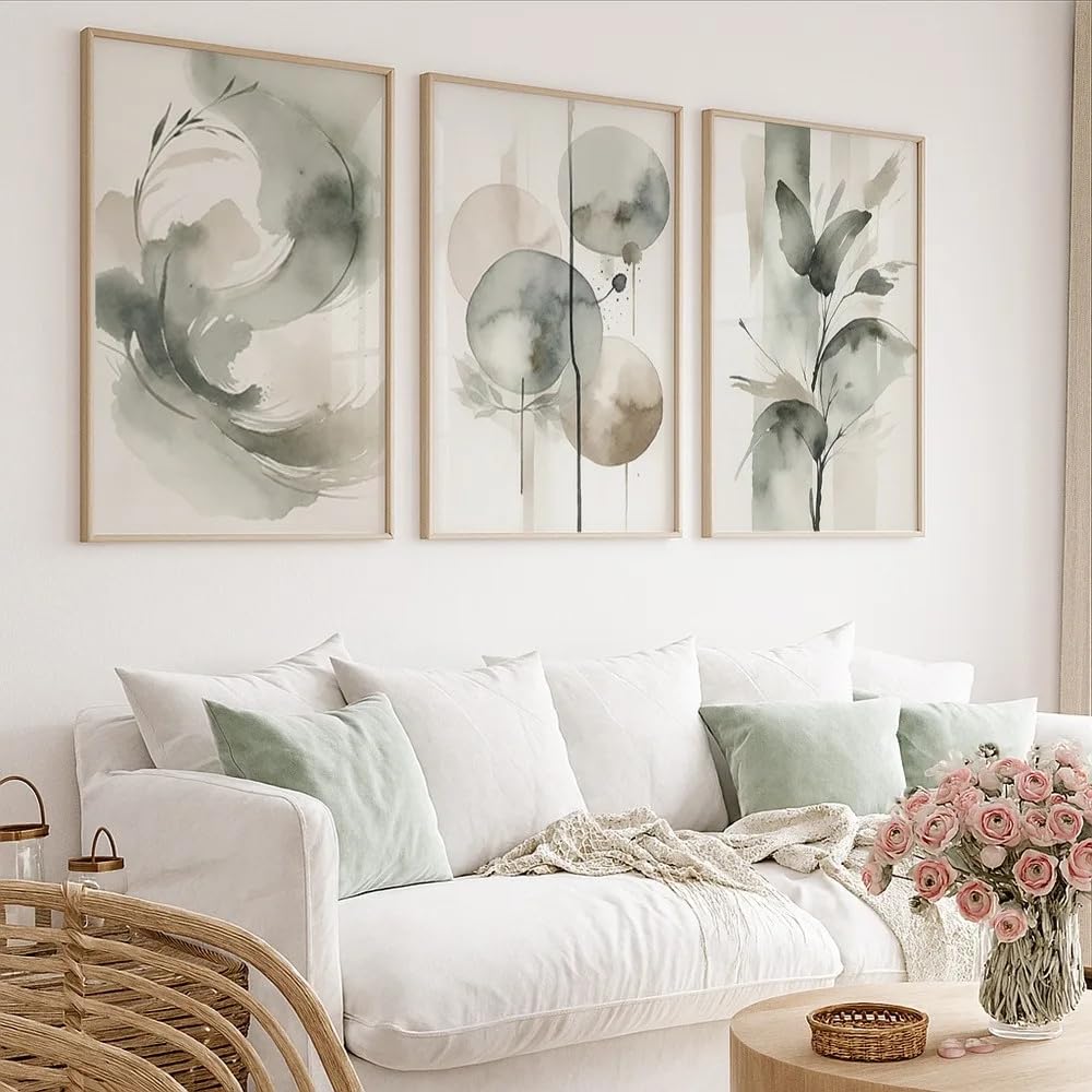 GOSRD Canvas Prints Abstract Plant Watercolor Painting Cloth Modern Minimalist Living Room Bedroom Wall Art Decoration(35x50cm-3Pcs)