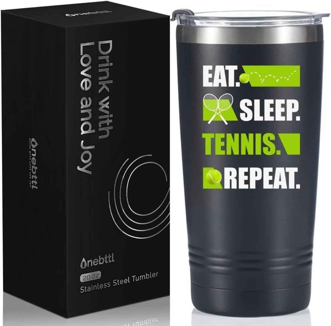 Onebttl Tennis Gifts for Men, 20 oz Stainless Steel Tumbler, Birthday Gifts for Players, Coach, Men, Women - Eat Sleep Repeat