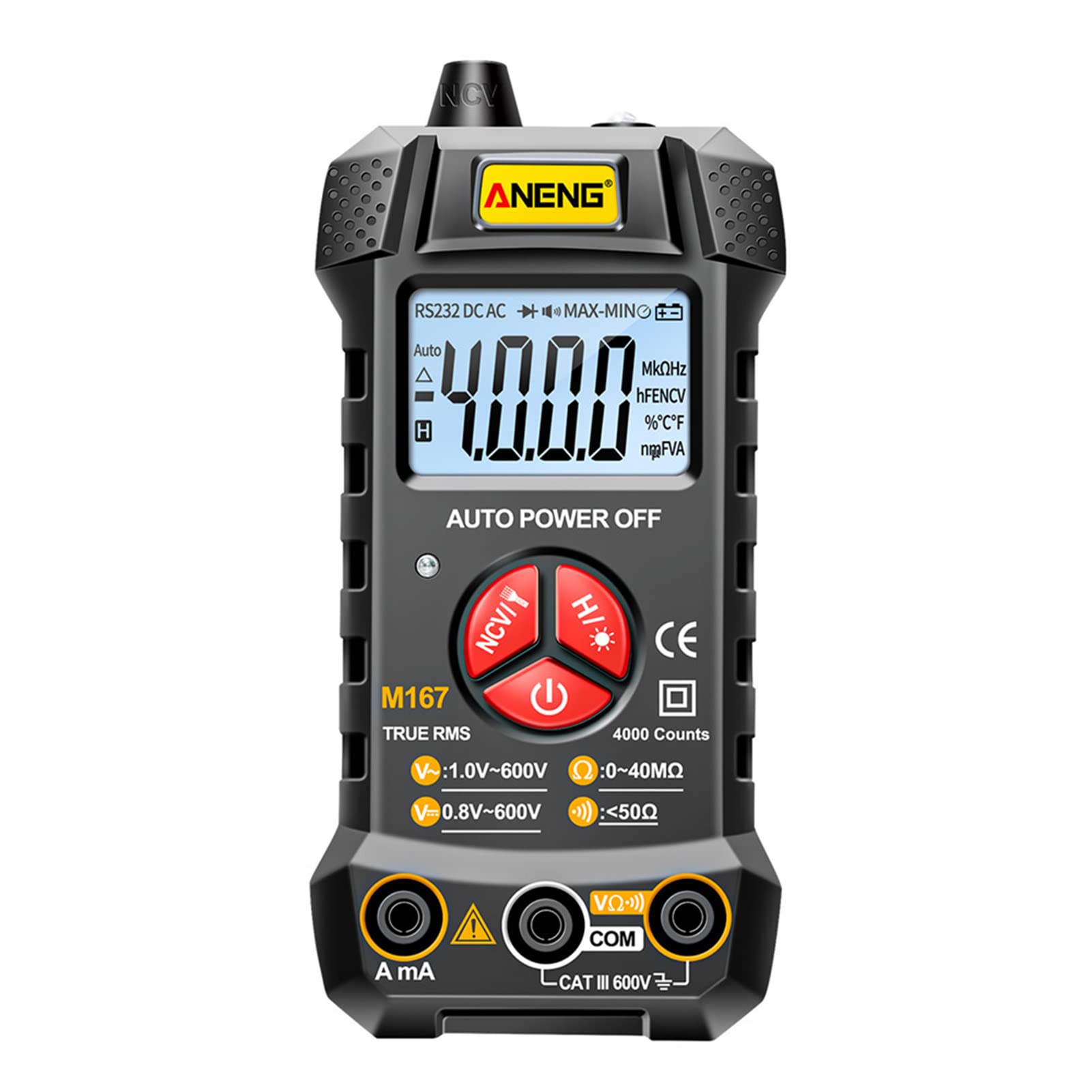 ADBEN M167 Smart Digital Multimeter Auto Recognition 4000 Counts Voltmeter Ammeter Electric Test Pen with Backlight LCD Screen Flashlight AC DC Voltage/Current Resistance Live Wire Testing